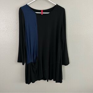 ic By Connie K Black Blue Colorblock Asymmetrical Tunic Top Size S Modal Stretch